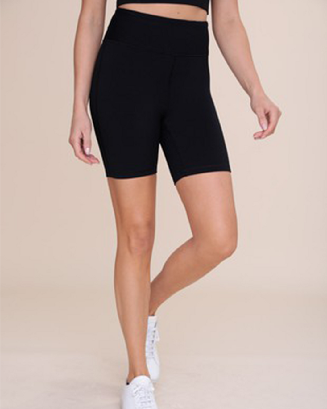 Black Ribbed Knit Biker Shorts