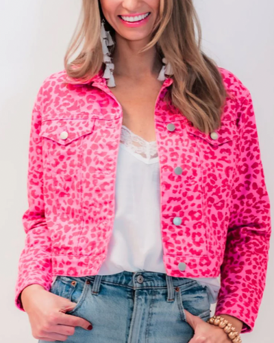 Pink Leopard Denim Jacket